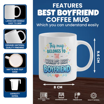 Heartwarming "This Mug Belongs To The World's Best Boyfriend" Ceramic Coffee Mug – Romantic Boyfriend Appreciation Gift Cup (M1062)