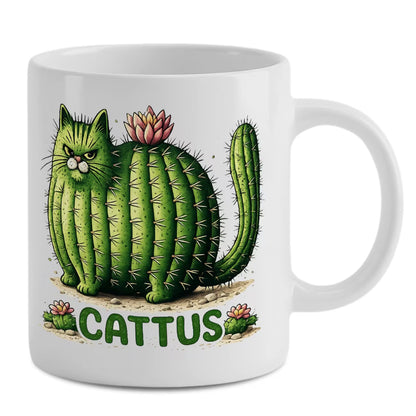 Funny "CATTUS" Cactus Cat Ceramic Coffee Mug – Cute Prickly Kitty Plant Pun Novelty Cup (M1063)