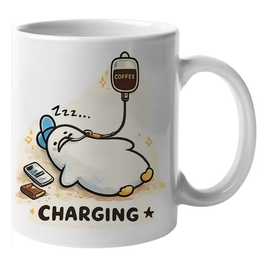Funny "Charging" Coffee IV Drip Ceramic Coffee Mug – Cute Morning Energy & Coffee Lover Novelty Cup (M1074)