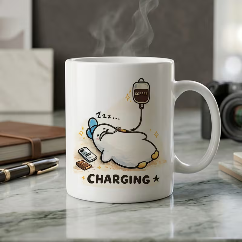 Funny "Charging" Coffee IV Drip Ceramic Coffee Mug – Cute Morning Energy & Coffee Lover Novelty Cup (M1074)