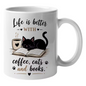 Cozy "Life Is Better With Coffee, Cats And Books" Cute Black Cat Ceramic Coffee Mug – Book Lover & Feline Novelty Cup (M1072)