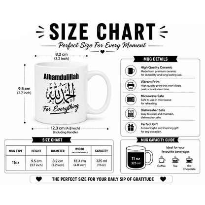 "Alhamdulillah For Everything" Arabic Calligraphy Ceramic Coffee Mug – Inspirational Islamic Quote Gift (M1016)