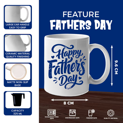 Heartwarming "Happy Father's Day" Blue Script Ceramic Coffee Mug – Classic Dad Appreciation Gift Cup (M1066)