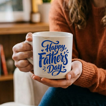 Heartwarming "Happy Father's Day" Blue Script Ceramic Coffee Mug – Classic Dad Appreciation Gift Cup (M1066)