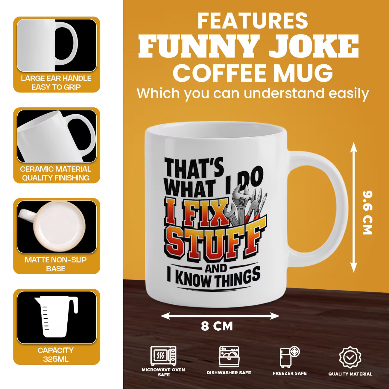 Funny "That's What I Do I Fix Stuff And I Know Things" Handyman Ceramic Coffee Mug – Mechanic & DIY Repairman Novelty Cup (M1055)