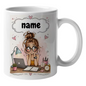 Personalized Cute Working Girl Custom Name Ceramic Coffee Mug – Student & Office Desk Illustration Novelty Cup (M1073)