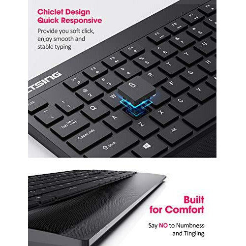 Wireless Keyboard Mouse Set, VicTsing Quiet Keyboard and Mouse UK with Comfortable Wrist Rest, Easy Connect with Laptop PC Computer Windows etc.