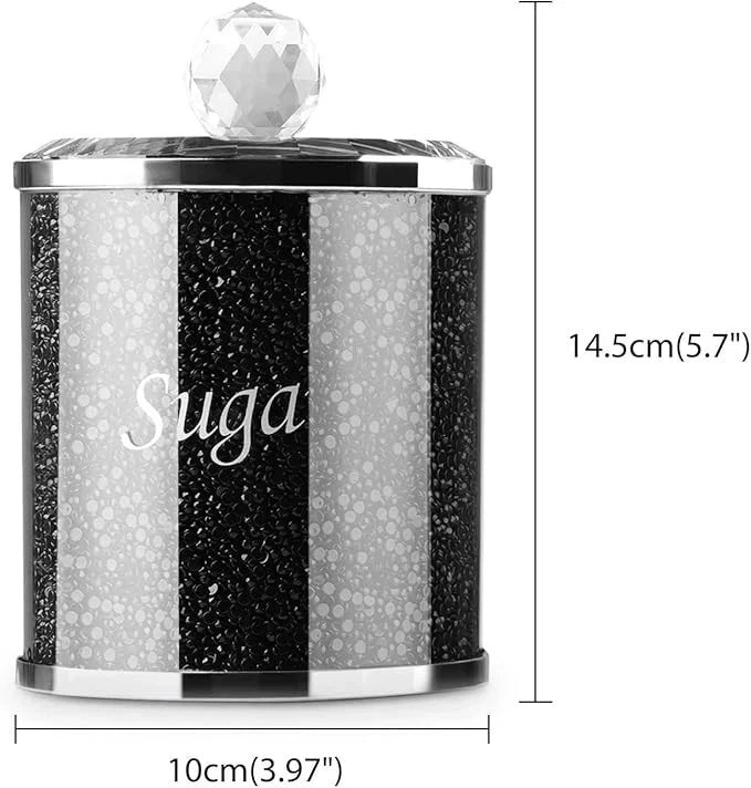 3pc Crushed Diamond Tea Coffee Sugar Jars Silver Glass Kitchen Canister UK