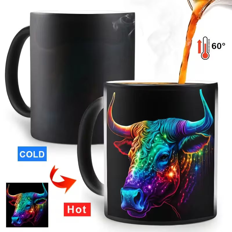 Cosmic Taurus Zodiac Magic Color Changing Coffee Mug – Heat-Sensitive Starry Galaxy Bull Cup (M1043)