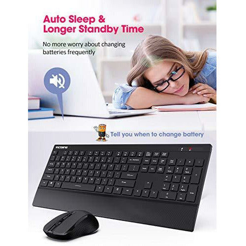 Wireless Keyboard Mouse Set, VicTsing Quiet Keyboard and Mouse UK with Comfortable Wrist Rest, Easy Connect with Laptop PC Computer Windows etc.