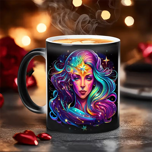 Cosmic Virgo Zodiac Magic Color Changing Coffee Mug – Heat-Sensitive Starry Galaxy Maiden Cup (M1044)